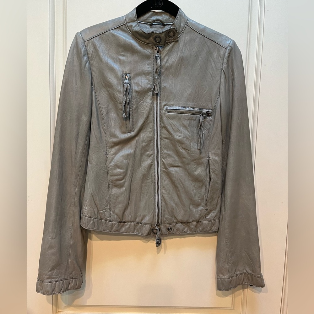 Sassy petite gray lambskin moto jacket